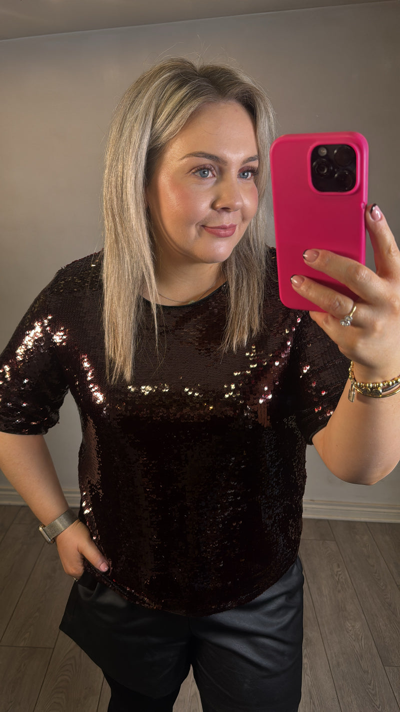 Garcia Scarlett Burgundy Sequin Top