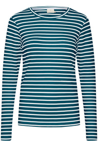 Kaffe Liddy Legion Blue/Chalk Stripe Top with Black Heart, 10502821