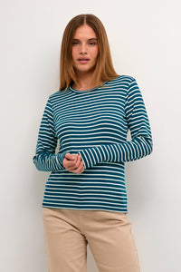 Kaffe Liddy Legion Blue/Chalk Stripe Top with Black Heart, 10502821