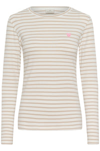 Kaffe Liddy Chalk/Feather Beige Stripe Top with Pink Heart