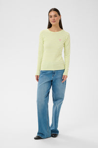 Kaffe Liddy Chalk/Wild Lime Stripe Top with Pink Heart, 10502821
