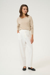 Kaffe Kamerle Chalk Highwaisted Ankle Length Barrel Leg Trousers, 10504769