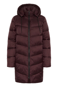 Kaffe Kasusanne Fudge Burgundy Ultimate Puffa Knee Length Coat with Detachable Hood