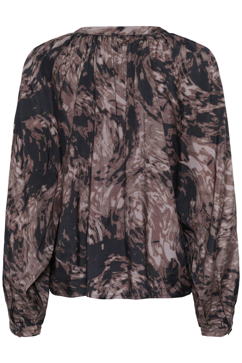Kaffe Kajamie Chocolate Brown Abstract Print V-Neck Blouse