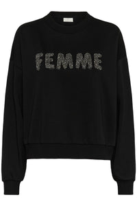 Kaffe Kalise Black 'FEMME' Embellished Logo Relaxed Fit Sweatshirt, 10510868