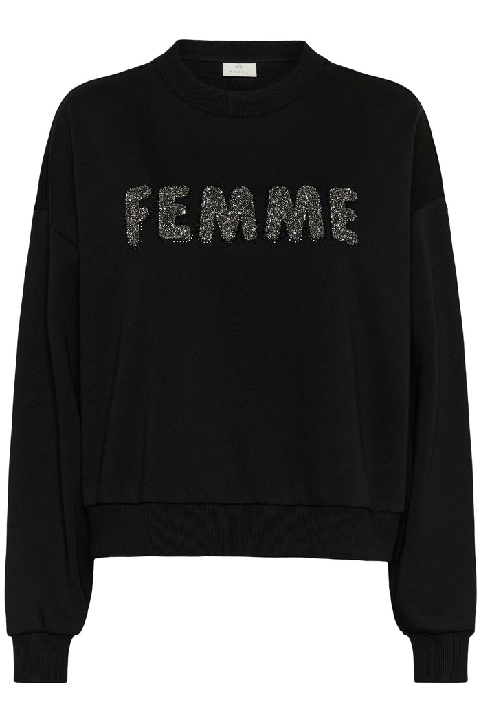 Kaffe Kalise Black 'FEMME' Embellished Logo Relaxed Fit Sweatshirt, 10510868