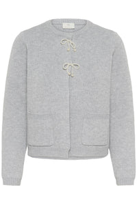 Kaffe Kabowie Grey Melange Pearl Bow Knitted Cardigan, 10510901