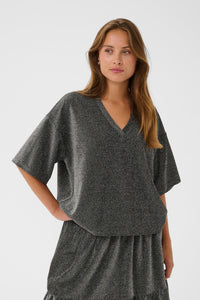 Kaffe KaRita Silver Metallic Glitter Oversized T-Shirt