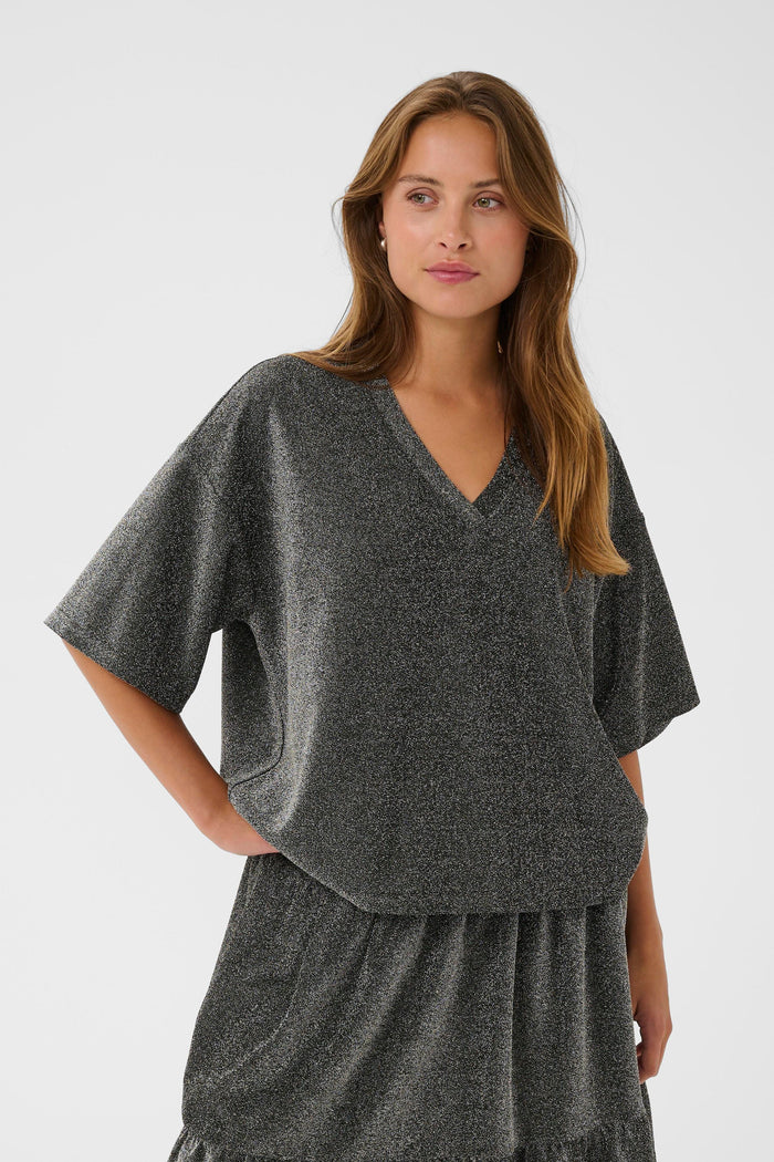 Kaffe KaRita Silver Metallic Glitter Oversized T-Shirt