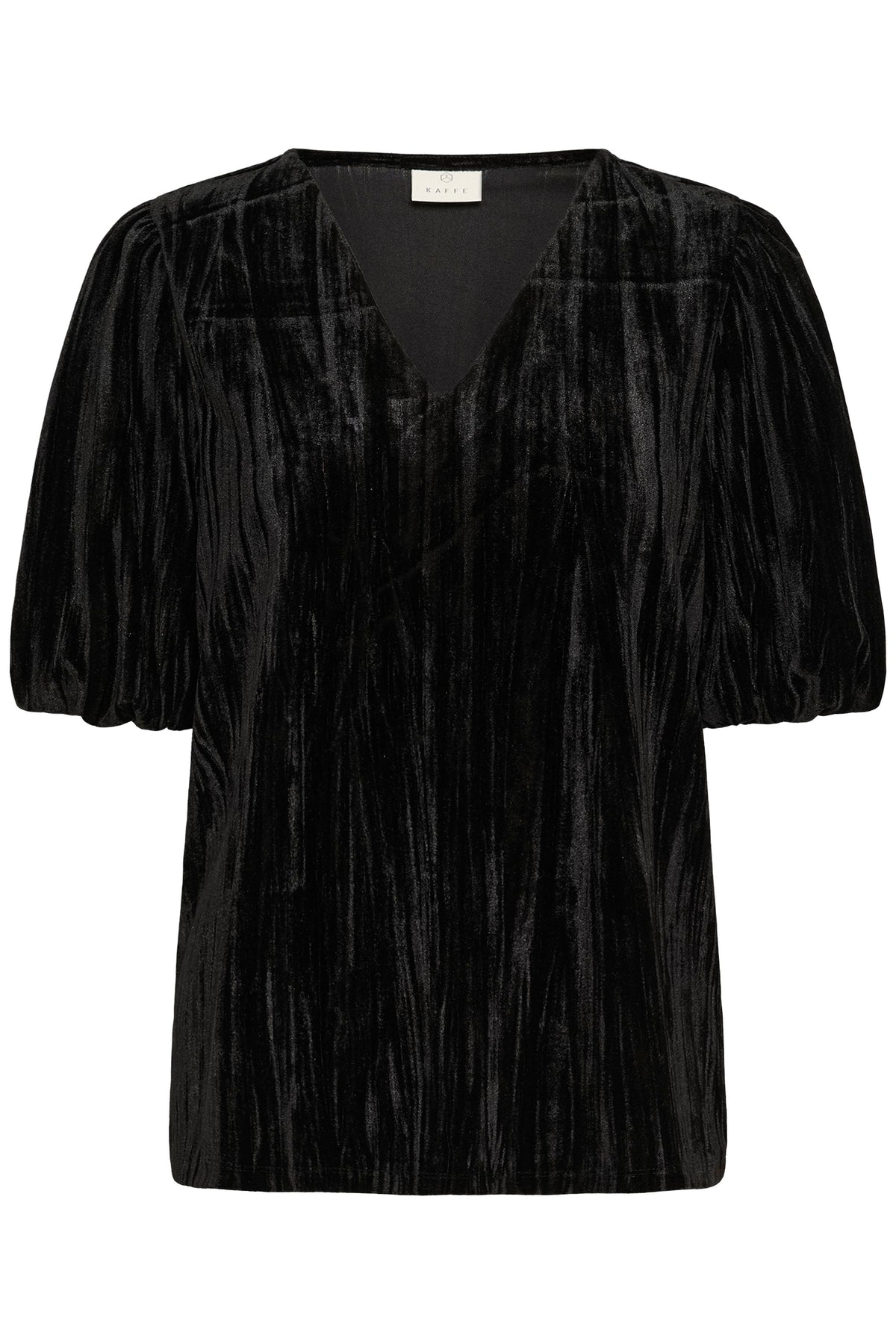 KAFFE Kaelva Black Velvet V-Neck Blouse