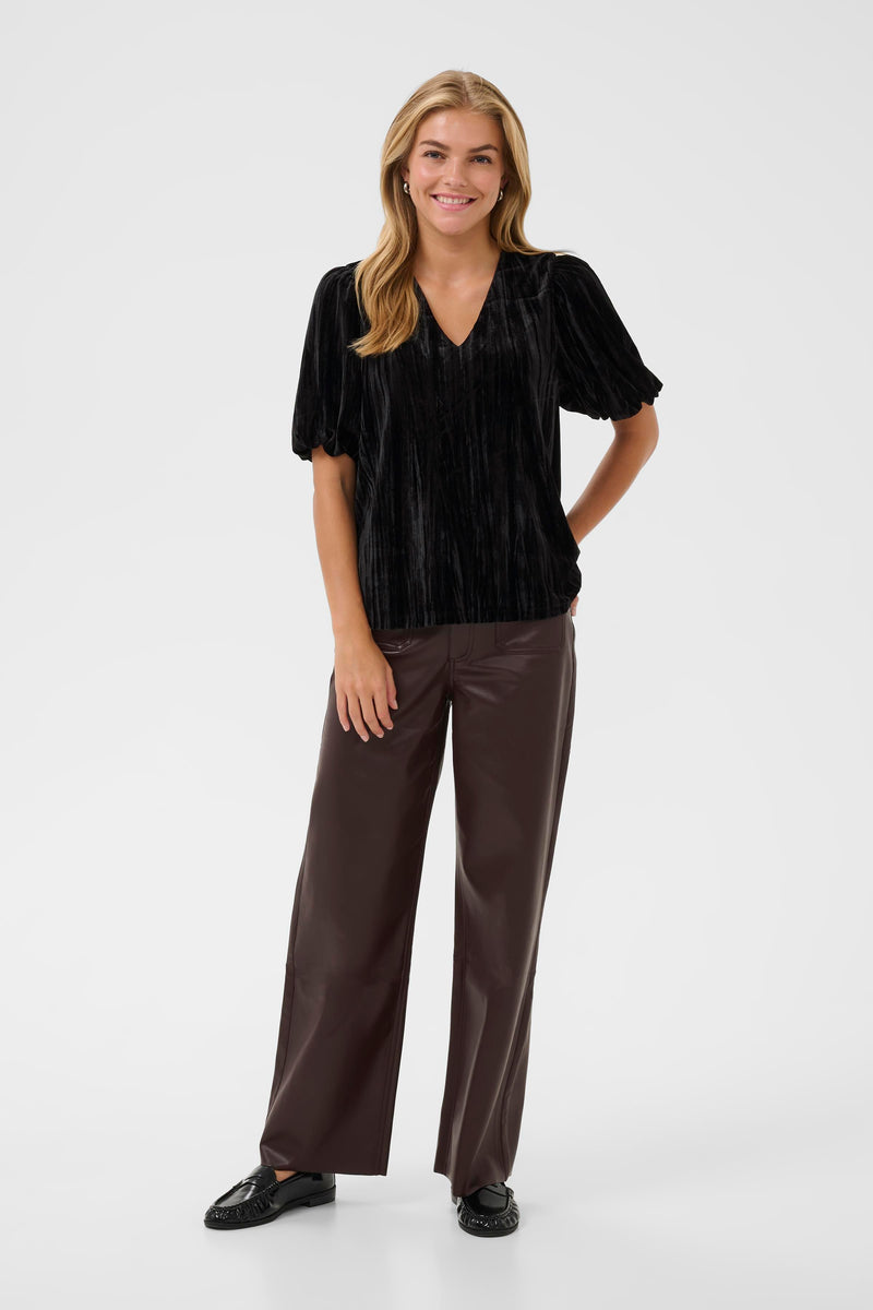 KAFFE Kaelva Black Velvet V-Neck Blouse