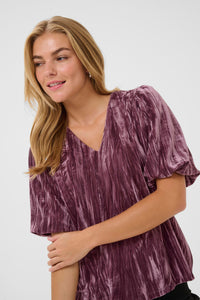 KAFFE Kaelva Tulipwood Velvet V-Neck Blouse