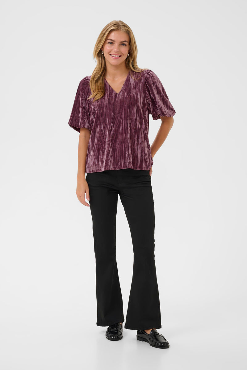 KAFFE Kaelva Tulipwood Velvet V-Neck Blouse