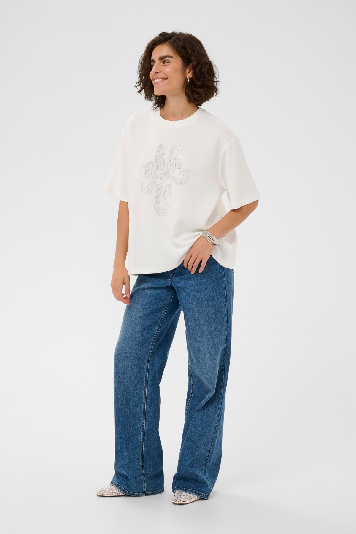 Kaffe Karosie Chalk 'Ooh La La' Embellished Modal T-Shirt, 10511093