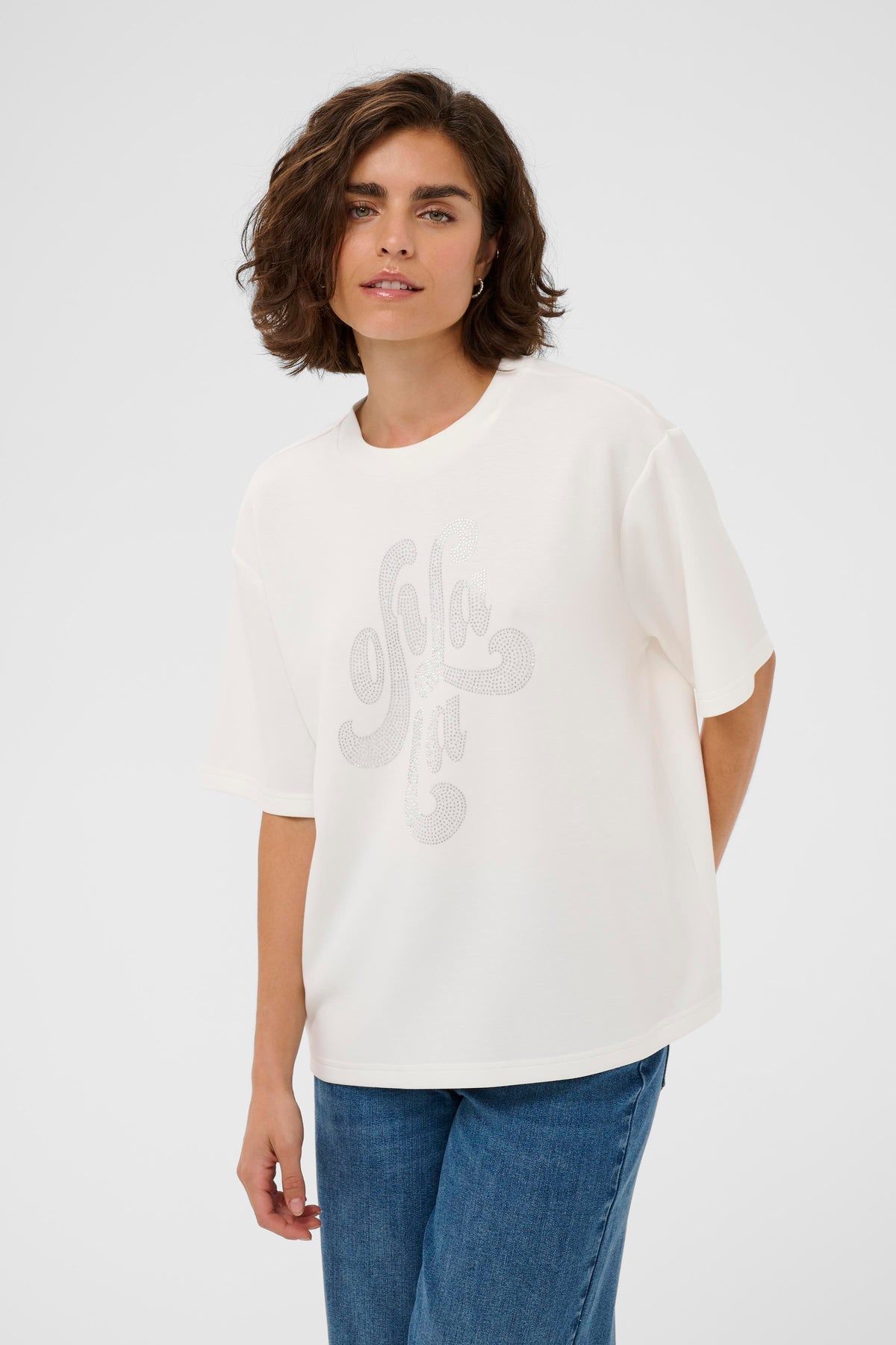 Kaffe Karosie Chalk 'Ooh La La' Embellished Modal T-Shirt, 10511093