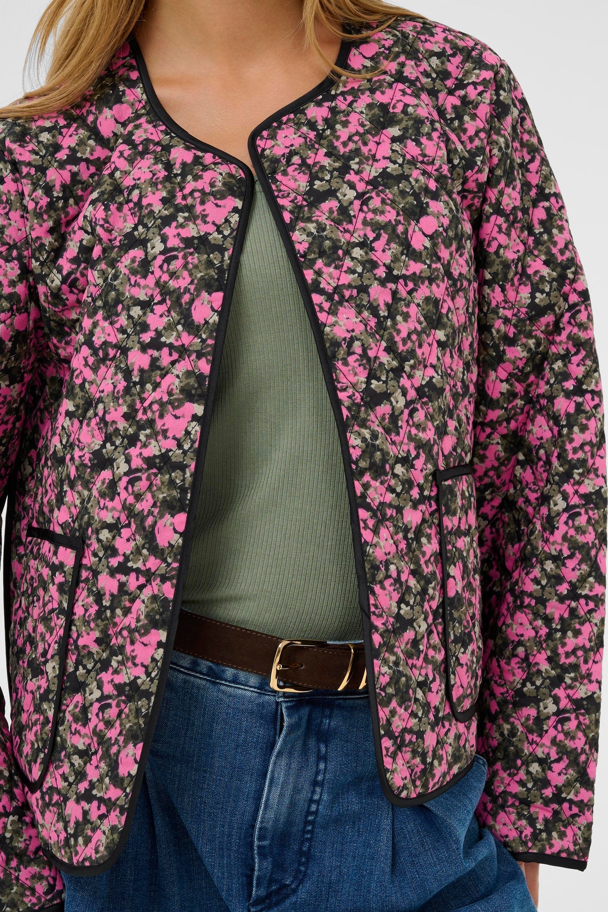 Kaffe Kanuria Pink/Khaki Floral Quilted Jacket, 10511167