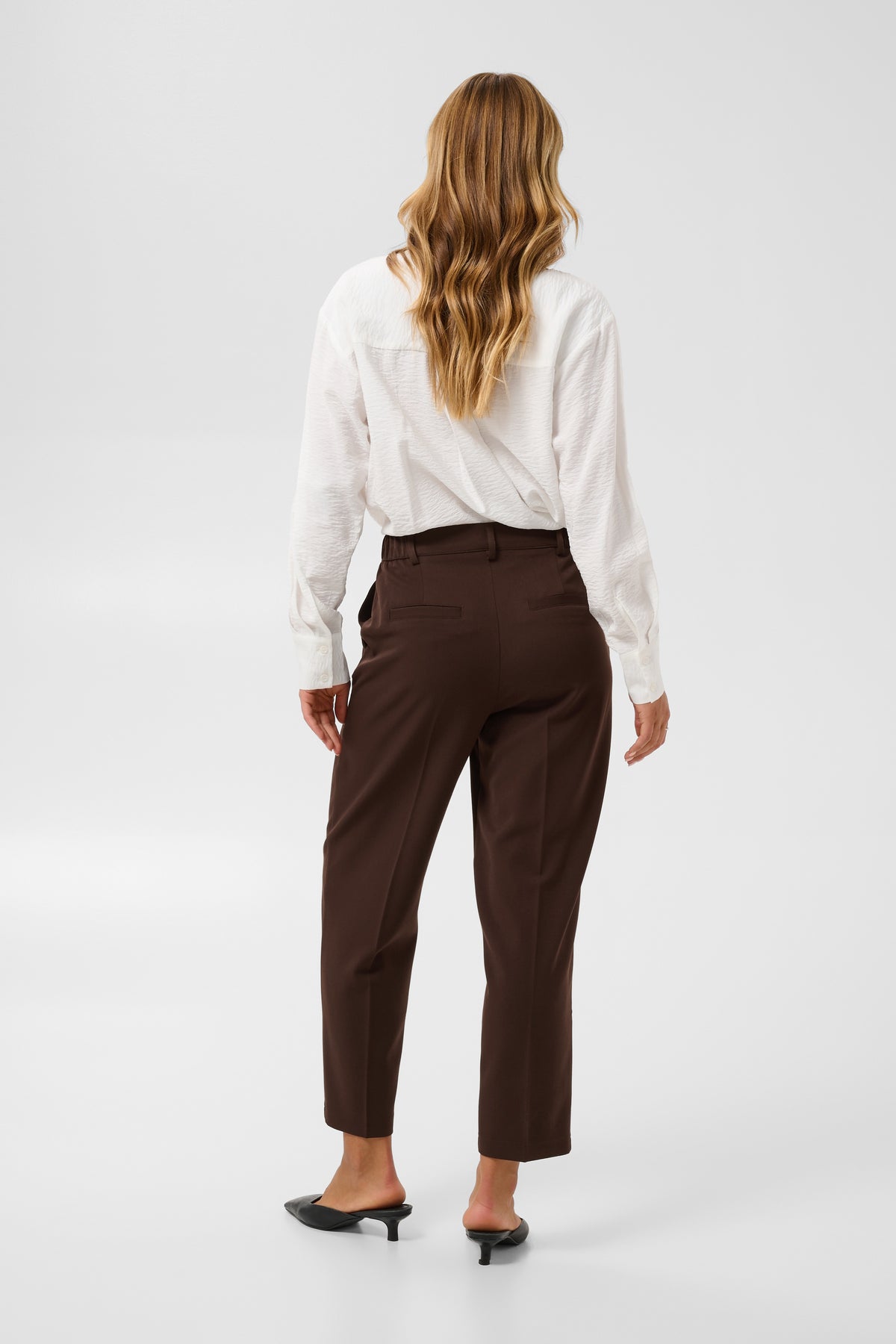 Kaffe KaHeather Coffee Bean Ankle Length Straight Leg Trousers, 10511224