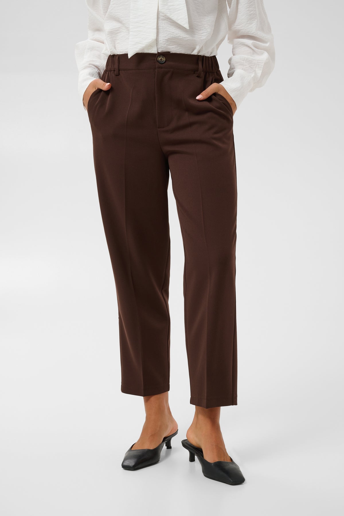 Kaffe KaHeather Coffee Bean Ankle Length Straight Leg Trousers, 10511224