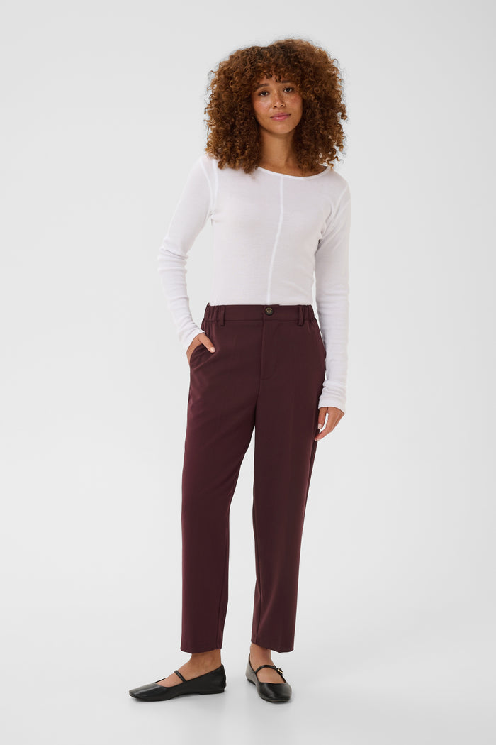 Kaffe KaHeather Fudge Burgundy Ankle Length Straight Leg Trousers