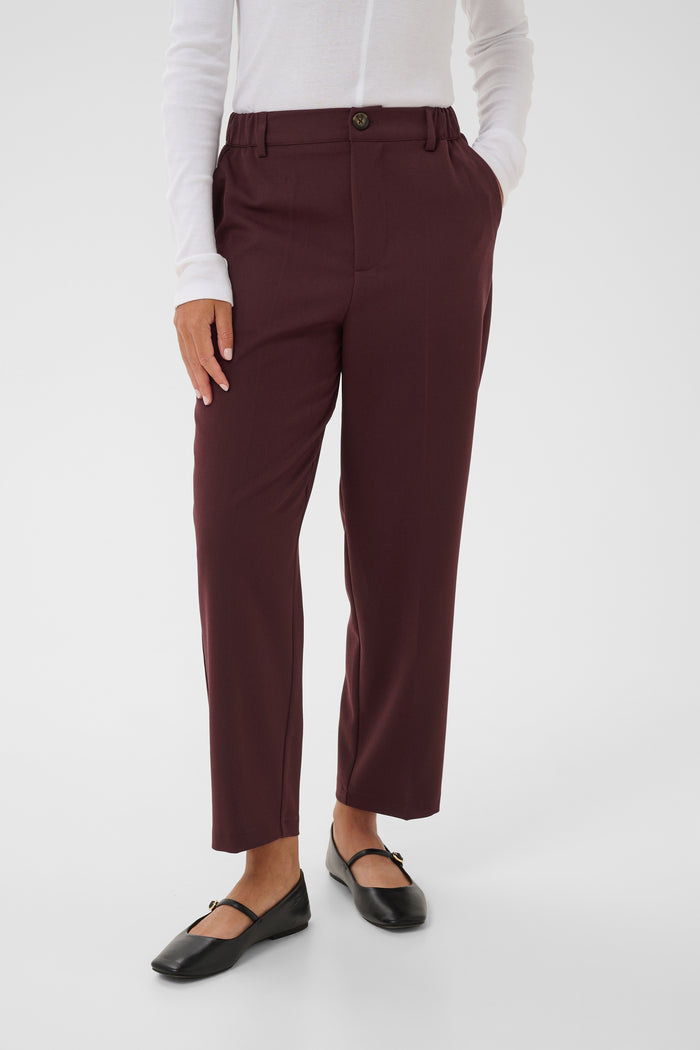 Kaffe KaHeather Fudge Burgundy Ankle Length Straight Leg Trousers