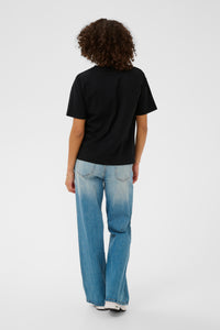 Kaffe Karosie Black 'Oui' Lace Logo T-Shirt, 10511300