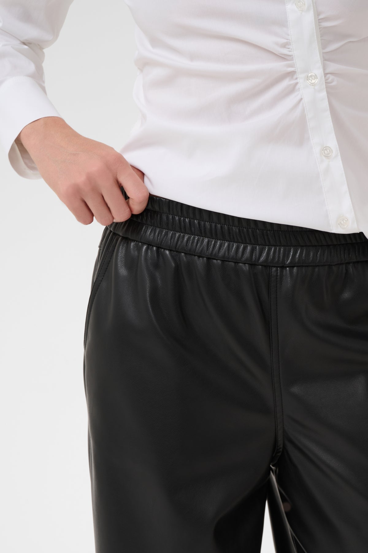 Kaffe Kaarense Black Barrel Leg Faux Leather Joggers