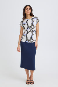 Fransa FrSeen Marble Hydrangea Blue Printed T-Shirt, 20610634