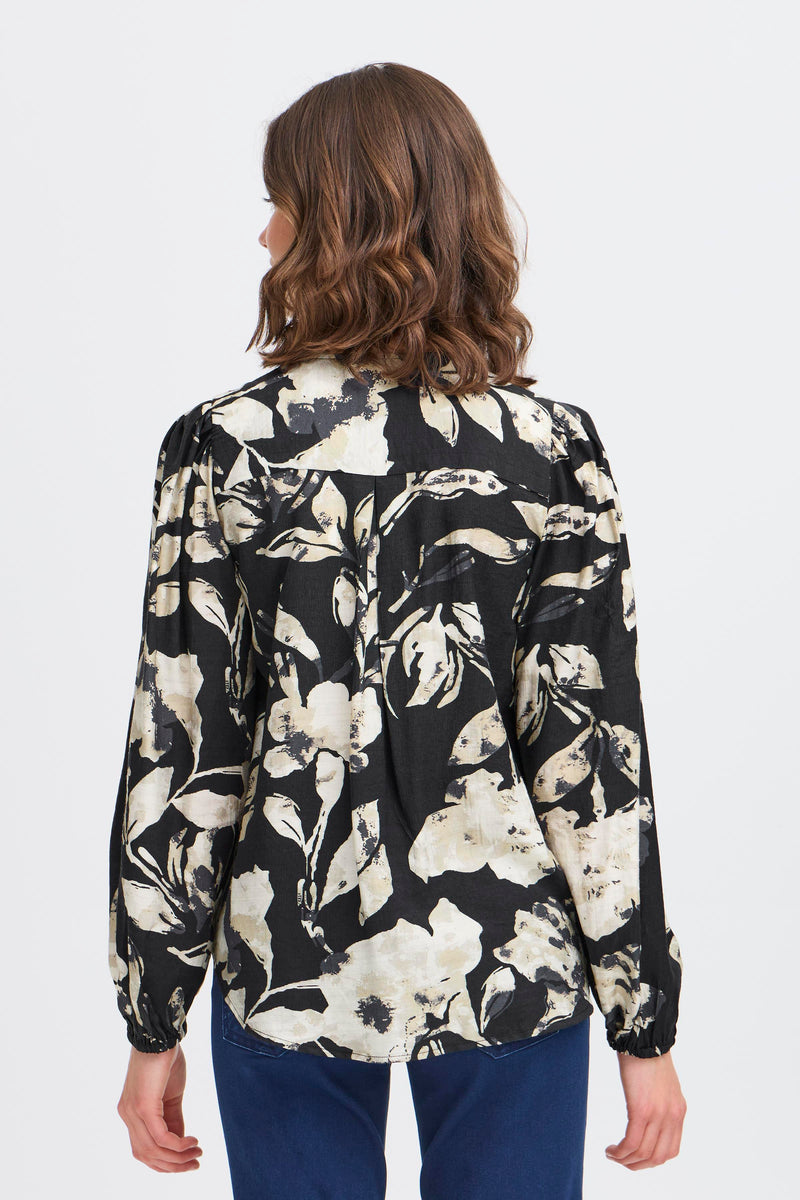 Fransa FrAriana Black Floral V-Neck Blouse