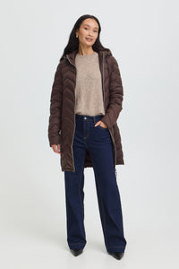 FRANSA FrBaPadding Knee Length Chocolate Hot Fudge Puffa Coat with Hood