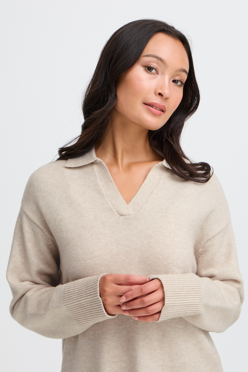 Fransa FrBitte Limestone Melange V-Neck Collar Knit