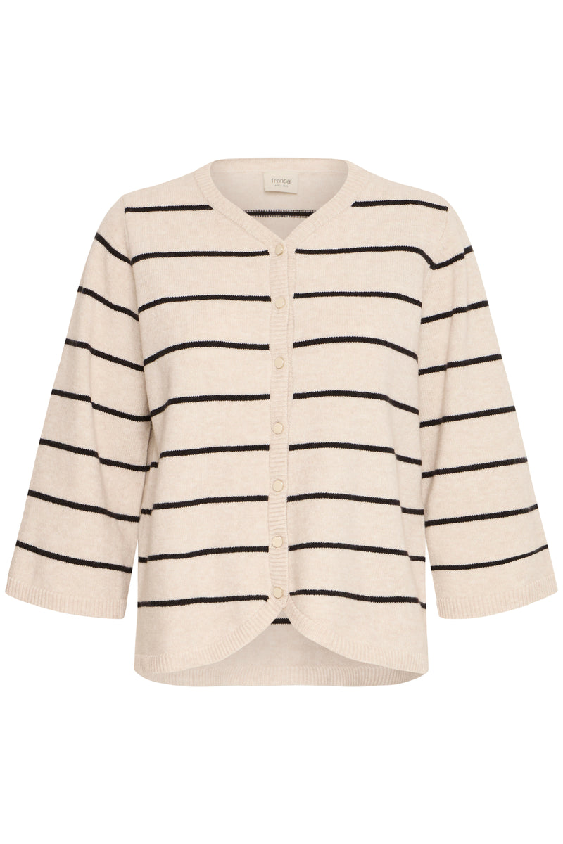 Fransa Frbitte Limestone Melange/Black Stripe Supersoft Cardigan