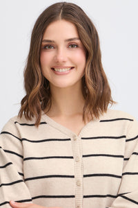 Fransa Frbitte Limestone Melange/Black Stripe Supersoft Cardigan