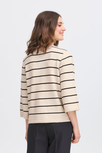 Fransa Frbitte Limestone Melange/Black Stripe Supersoft Cardigan