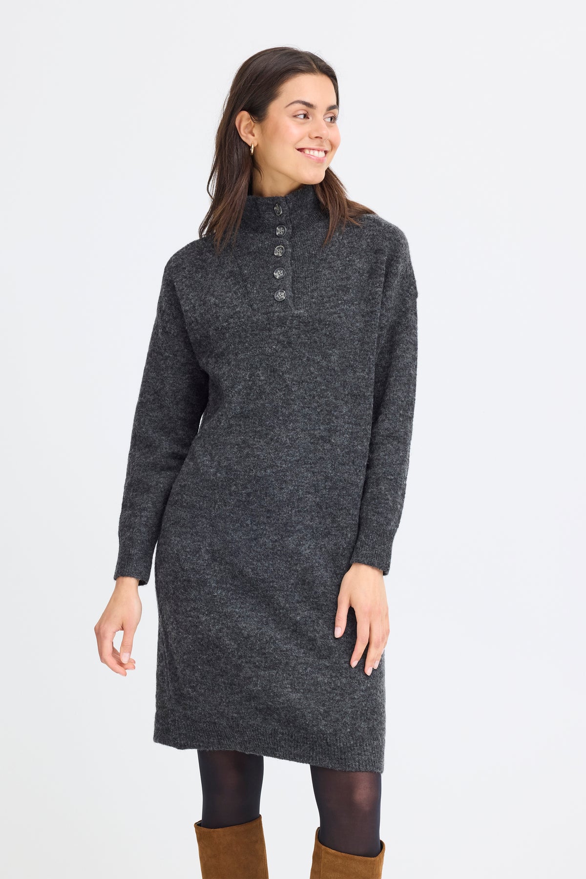 Fransa Frsanny Charcoal Grey Melange Knitted Jumper Dress
