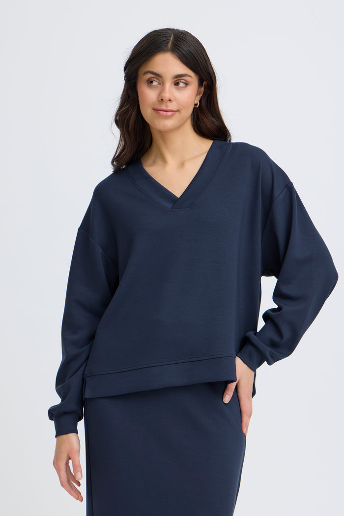 Fransa FrAurora Navy Blazer Modal Oversized V-Neck Top, 20617552