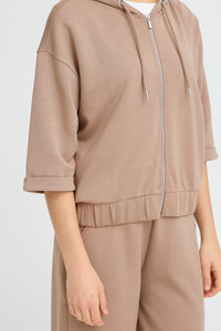 Fransa FrAurora Modal Taupe 3/4 Sleeve Zip Hoodie, 20617574