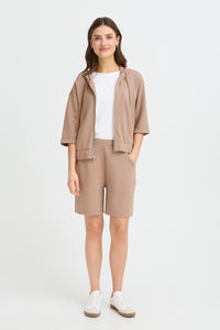 Fransa FrAurora Modal Taupe 3/4 Sleeve Zip Hoodie, 20617574