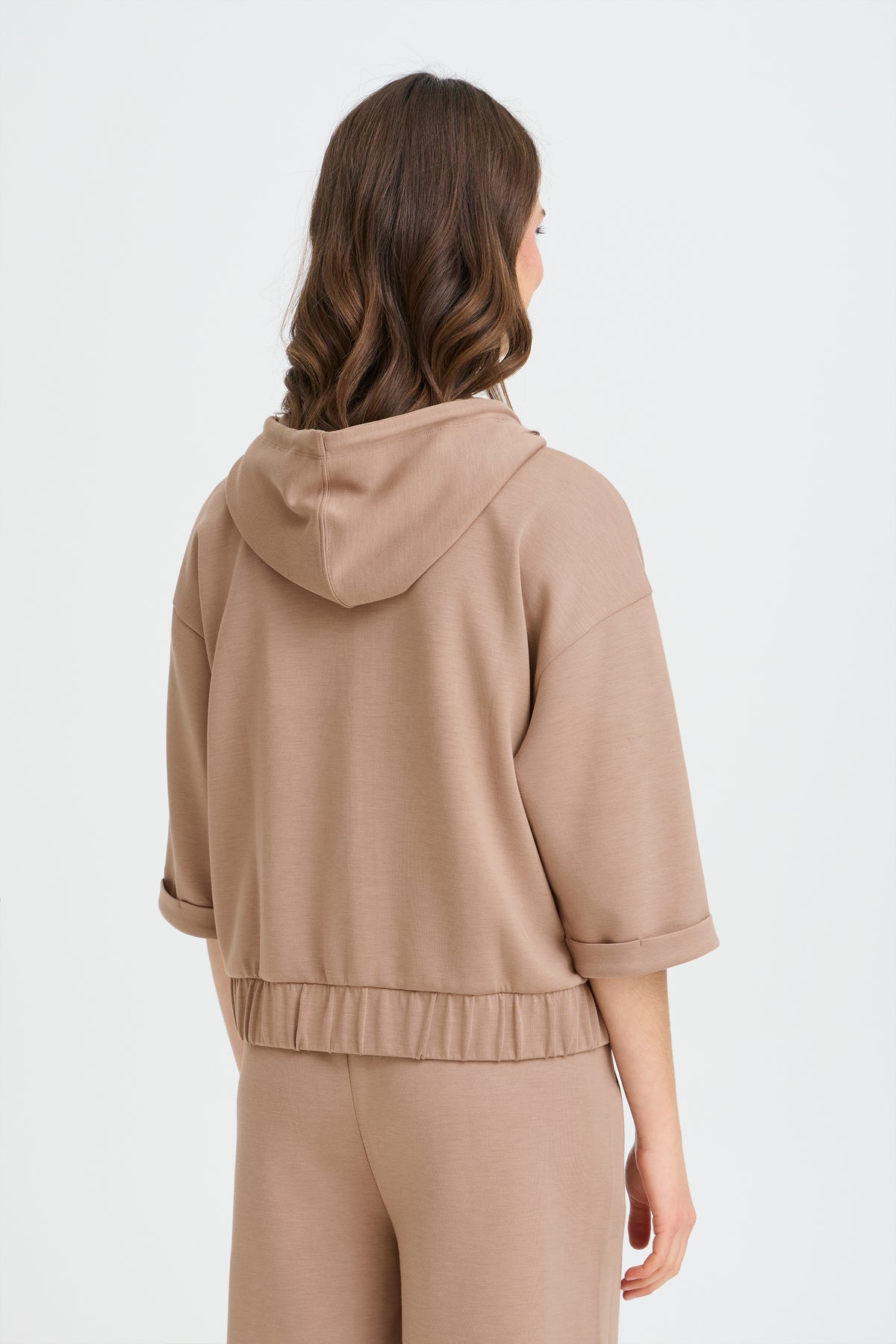 Fransa FrAurora Modal Taupe 3/4 Sleeve Zip Hoodie, 20617574