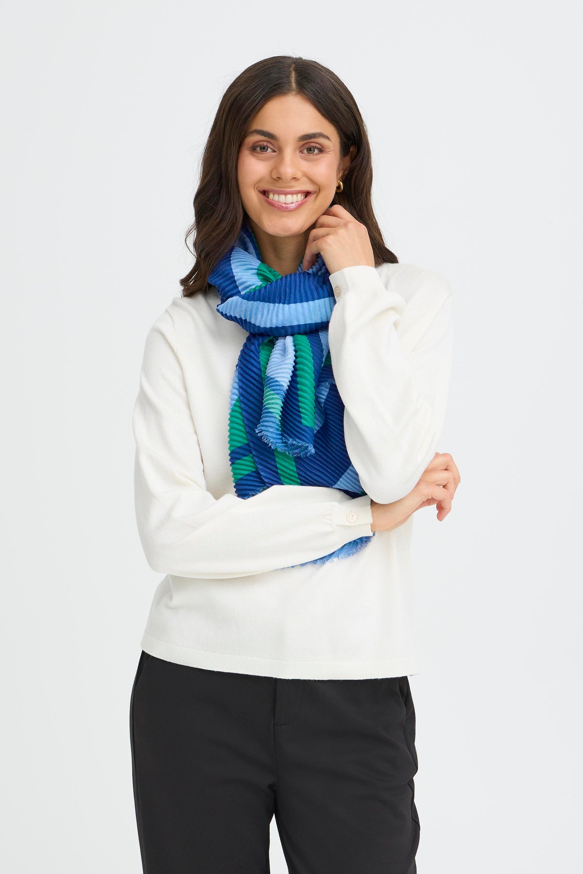 Fransa FrPlisea Bosphorus Green/True Blue Printed Plisse Scarf