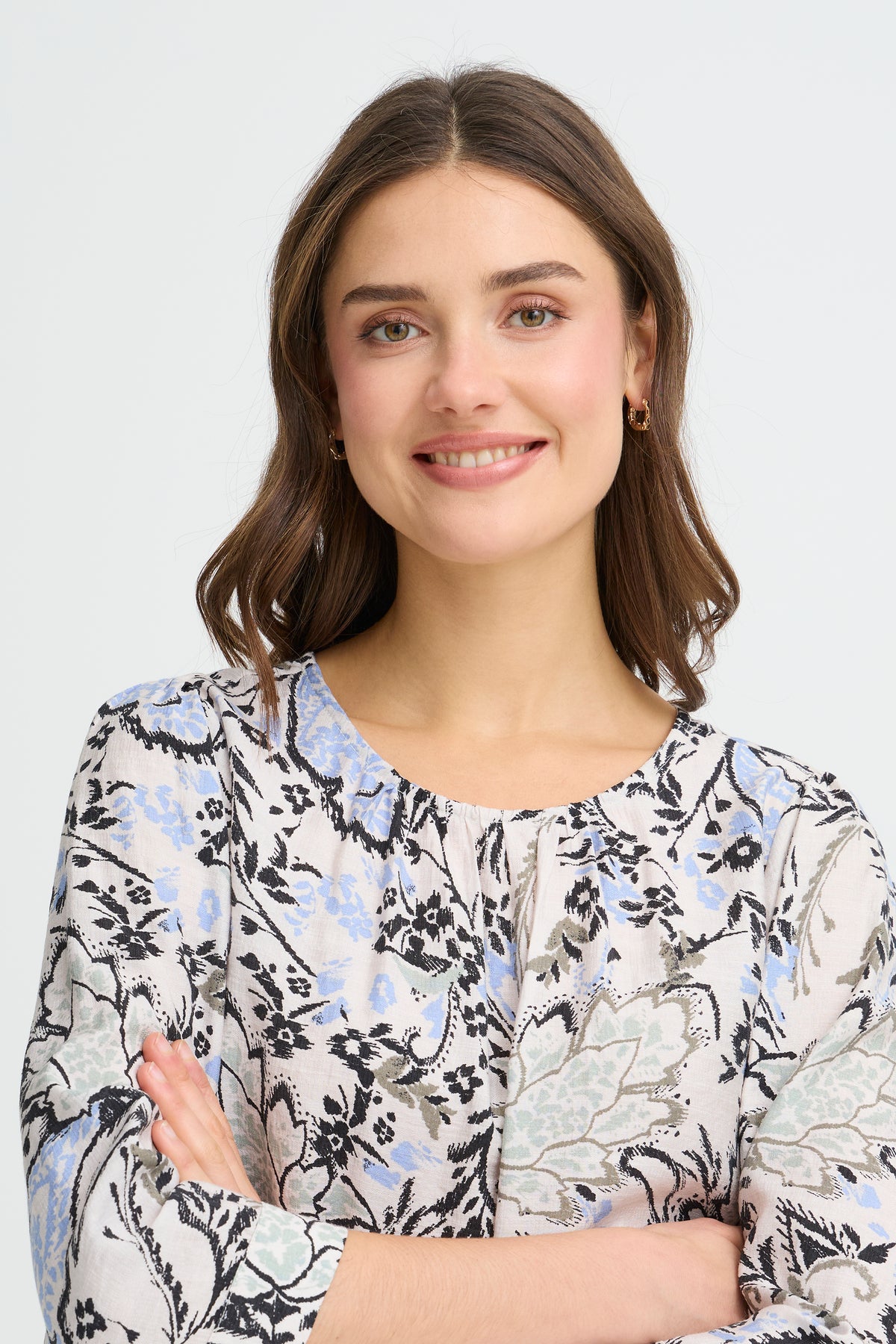 Fransa FrAriana Sage Green Floral Elasticated Waistband Blouse, 20617659