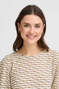Fransa FrNiamy Taupe Wavy Printed Top, 20617985