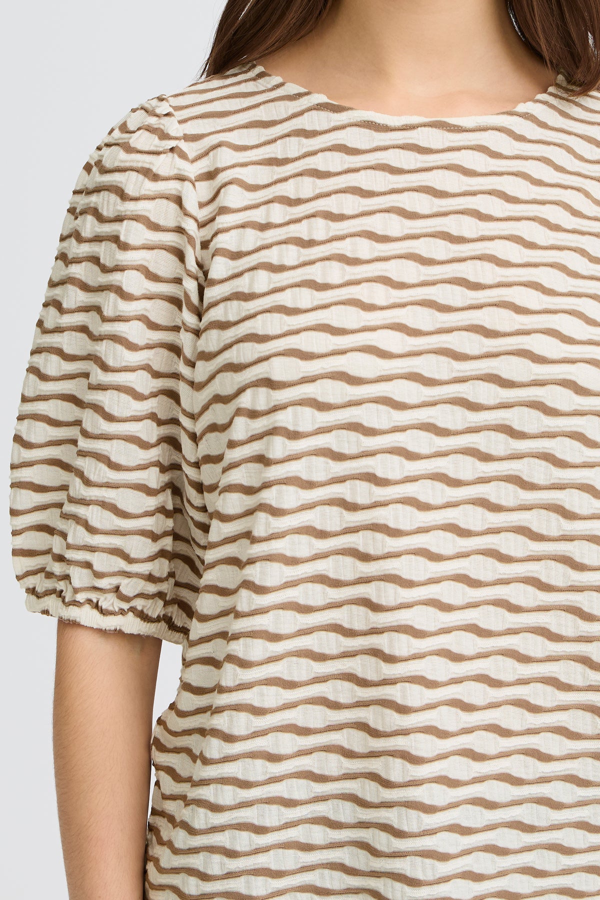 Fransa FrNiamy Taupe Wavy Printed Top, 20617985