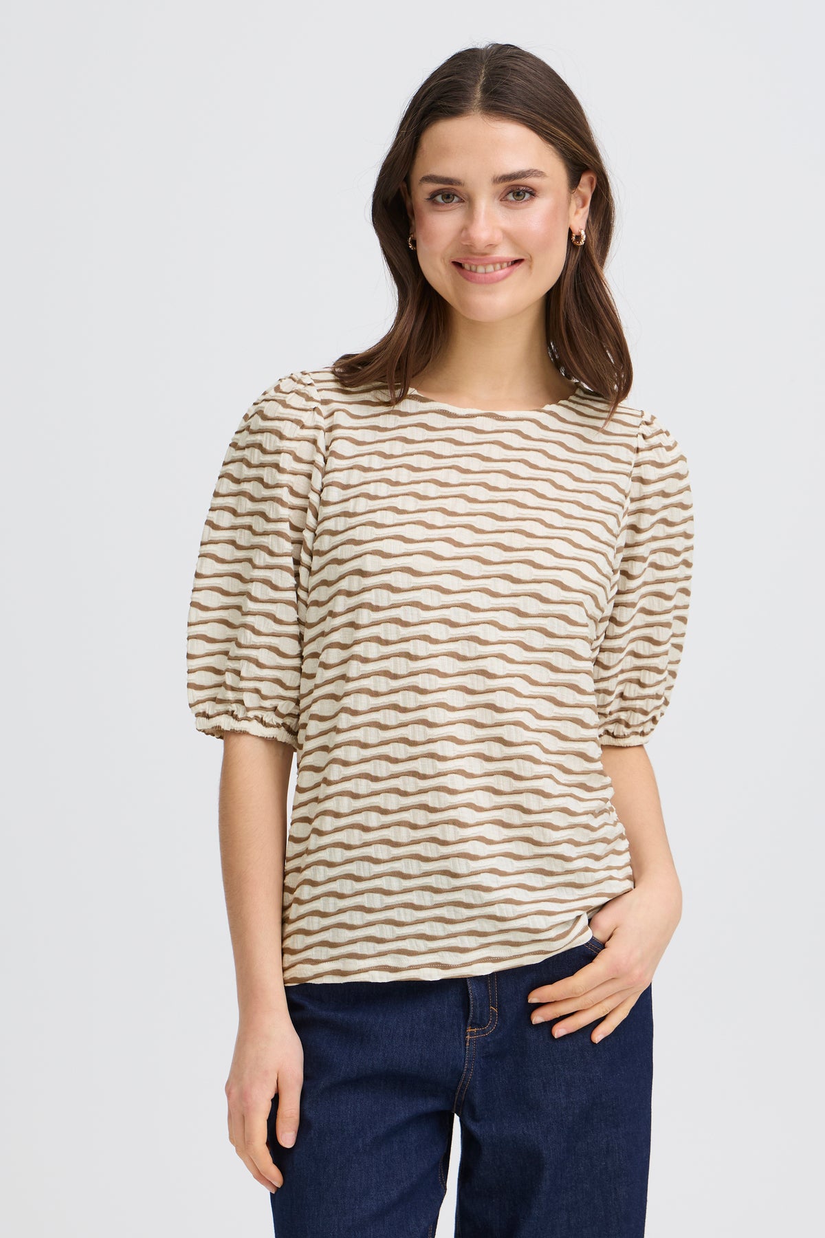 Fransa FrNiamy Taupe Wavy Printed Top, 20617985