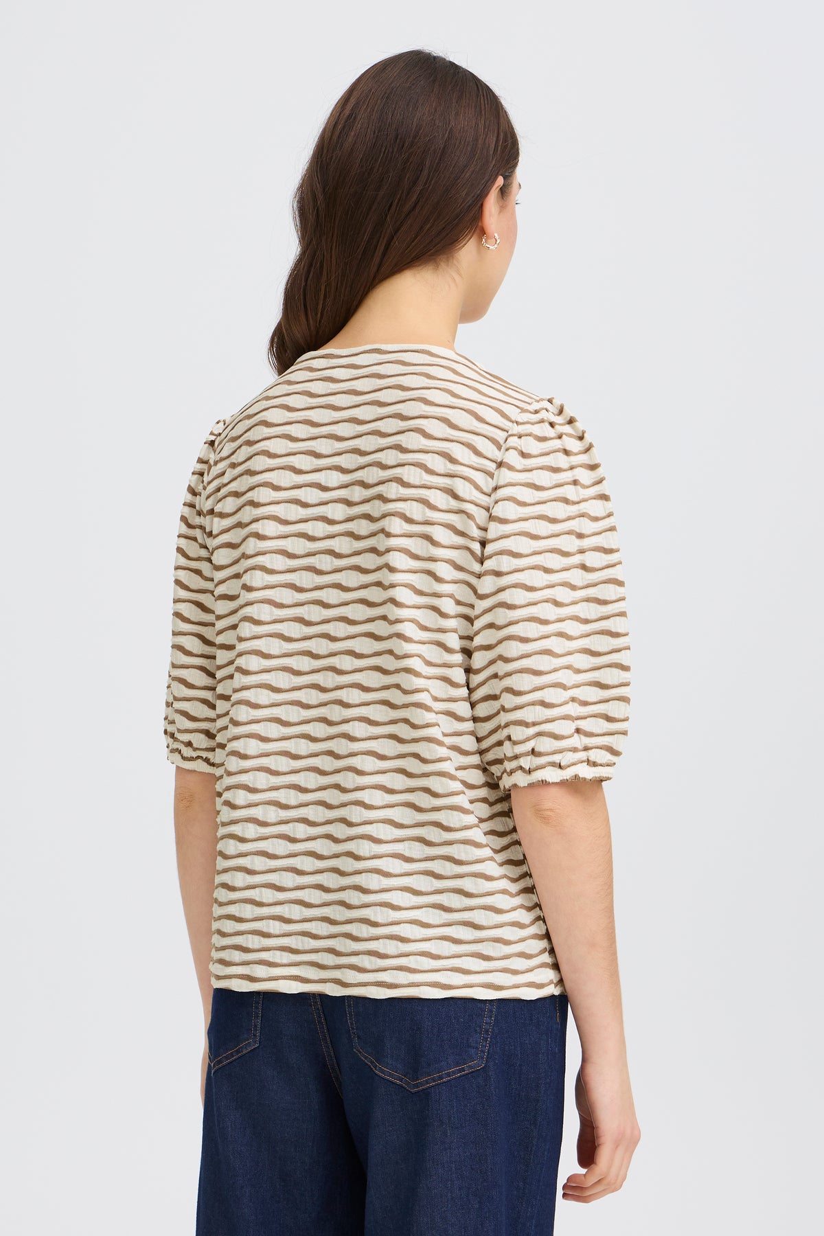 Fransa FrNiamy Taupe Wavy Printed Top, 20617985