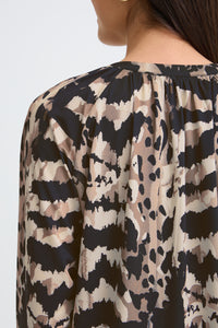 Fransa FRSeen Abstract Driftwood Taupe Leopard V-Neck Jersey Top, 20618221