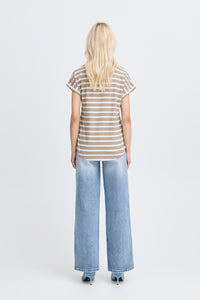 B.Young ByPamila Chinchilla Beige Melange Stripe T-Shirt, 20809561