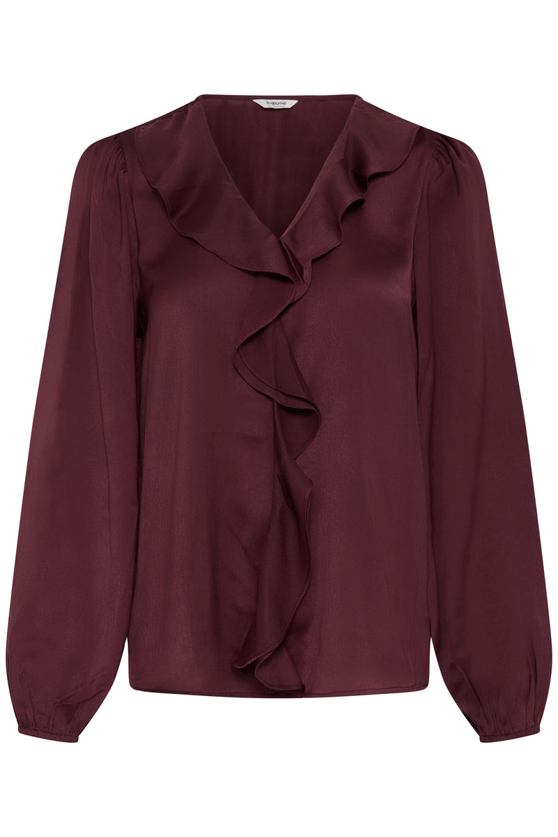 B.Young ByIgomi Port Royale Satin V-Neck Ruffle Blouse, 20818095