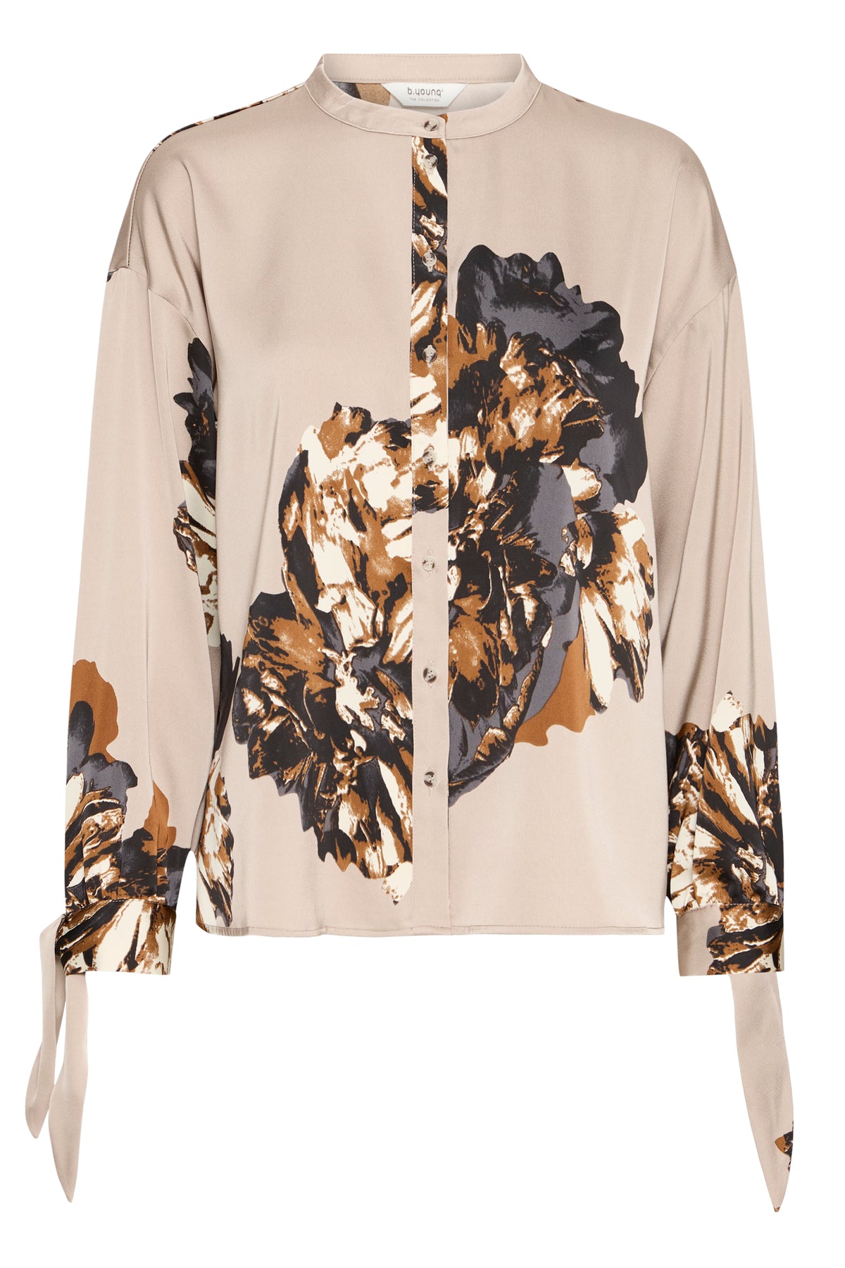 B.Young ByJannike String Beige Floral Bow Tie Cuff Blouse, 20818132