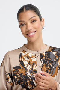 B.Young ByJannike String Beige Floral Bow Tie Cuff Blouse, 20818132