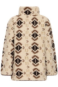 B.Young ByCillan Humus Beige Printed Teddy Fleece Half Zip Jacket